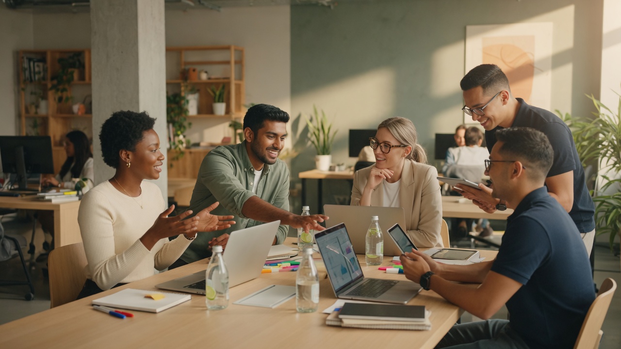 Creative team collaborating in a modern studio